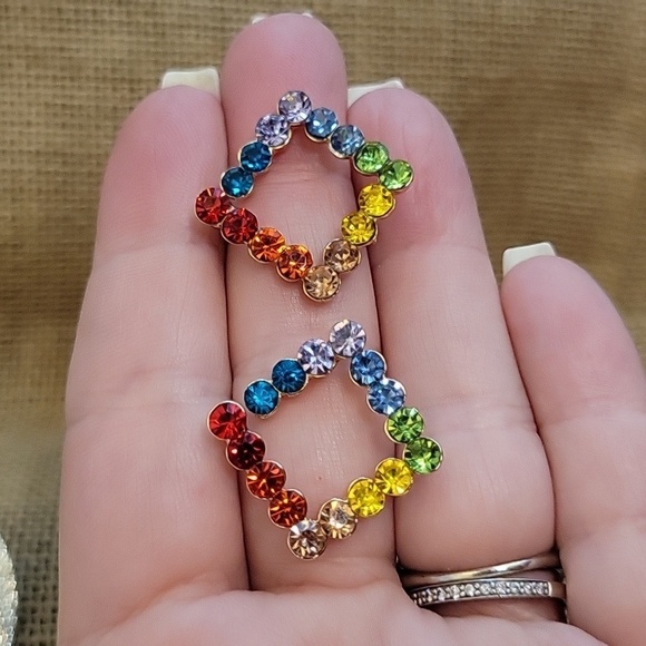 Rainbow Crystal Square Stud Earrings - Picture 4 of 9